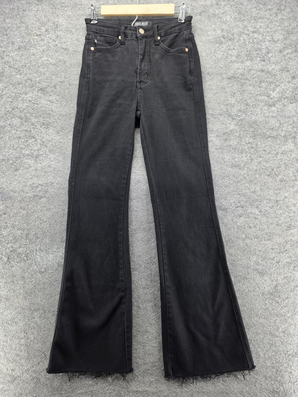 Judy Blue Jeans Womens 1/25 Black Flare High Rise Slim Stretch Denim 32 Inseam